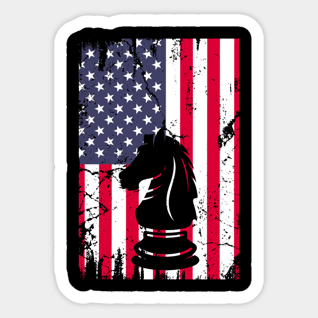 Chess Player Horse Piece American Flag Lovers Sticker by ChrifBouglas